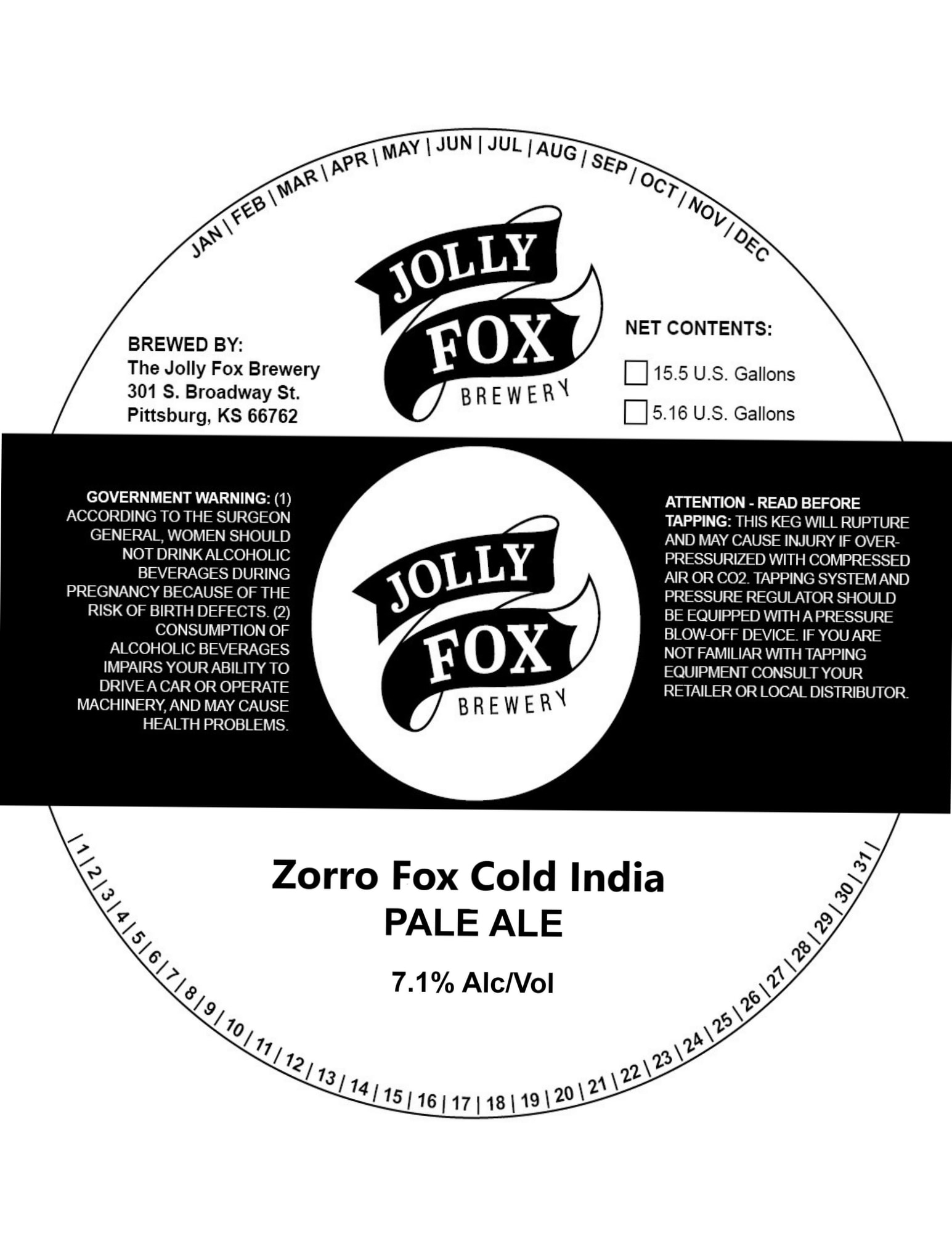 Zorro Fox Cold India Pale Ale by The Jolly Fox Brewery - beer label
